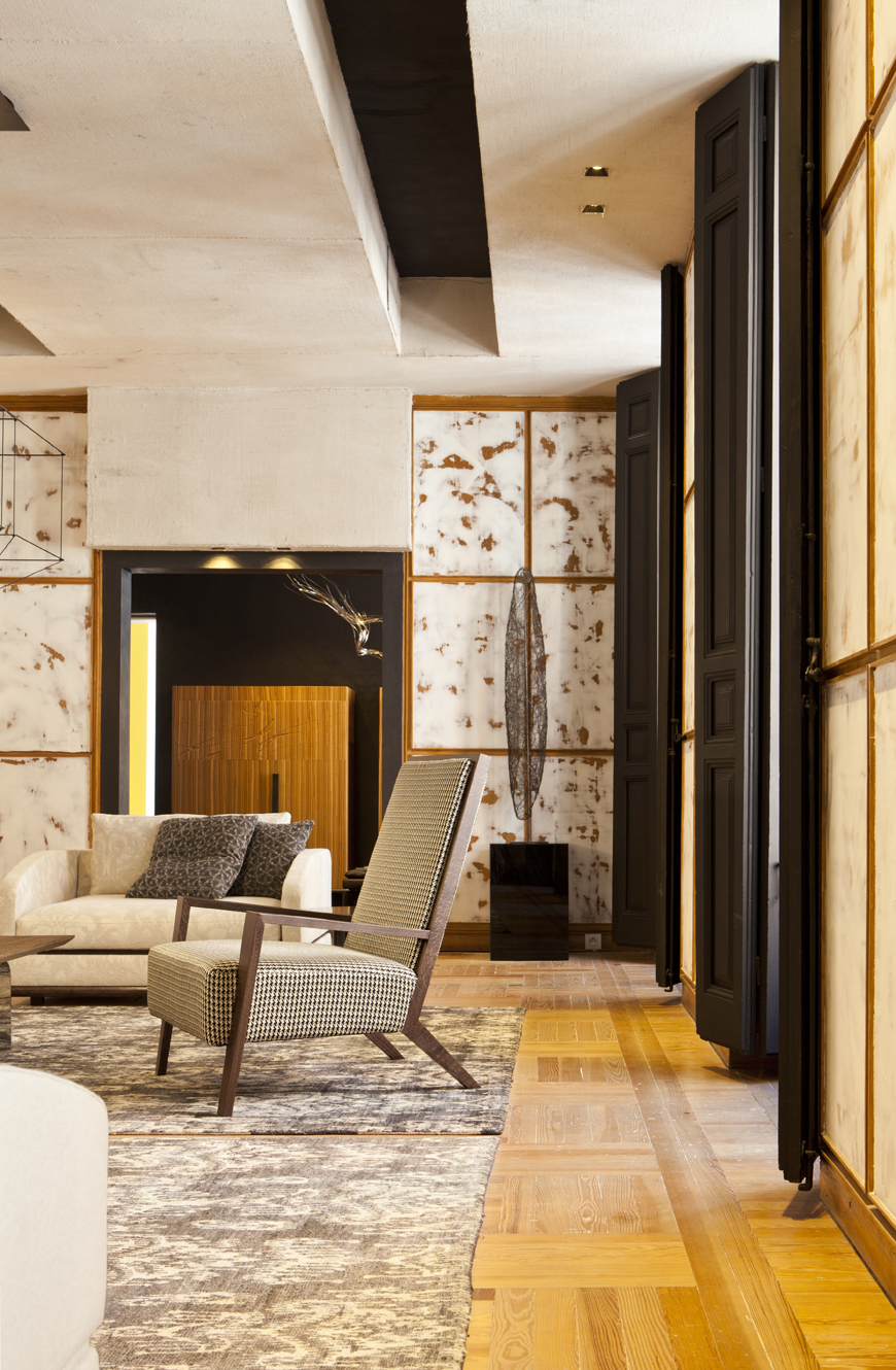 Diego Rodríguez, salón con chimenea, “Fondos y texturas”