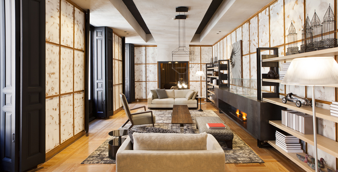 Diego Rodríguez, salón con chimenea, “Fondos y texturas”