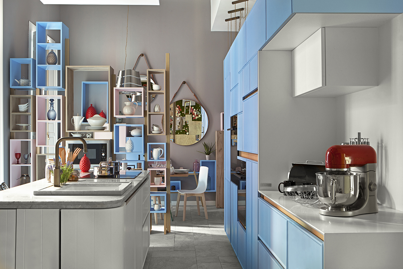 Cocina en rosa y azul de Steven Littlehales en Casa Decor 2016