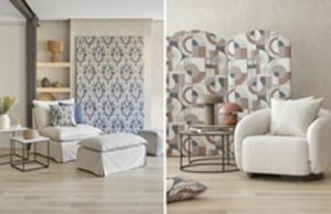 Rincones de salón con textiles estampados