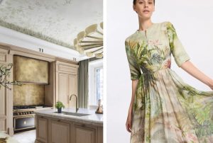 Cocina SixtyPro diseñada por Beatriz Silveira en Casa Decor 2025 con mural botánico y vestido de Elie Saab inspirado en naturaleza y tonos verdes