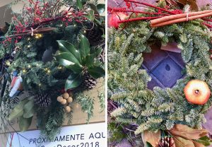 Coronas vegetales navideñas en la entrada de Casa Decor 2018, exposición de decoración e interiorismo.