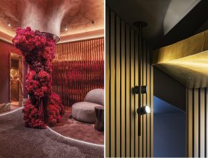 detalle de espacios de Keinzo Interiores y Mapei en Casa Decor 2026 con superficies metálicas, iluminación ambiental y diseño sensorial contemporáneo